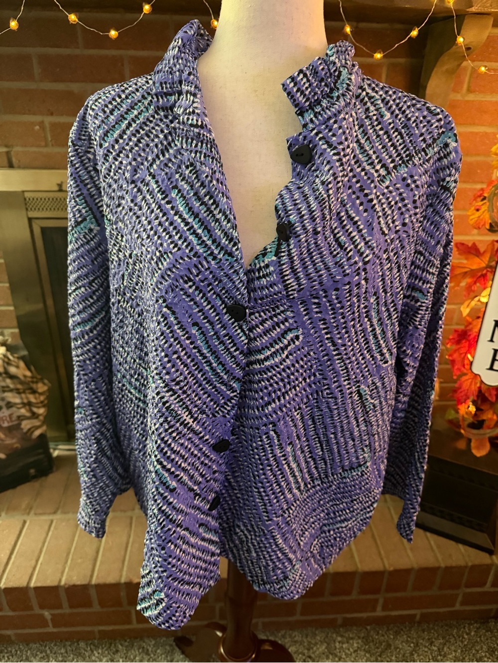 Habitat Clothes to Live In XL Purple Blue Abstract Button Front Jacket Top